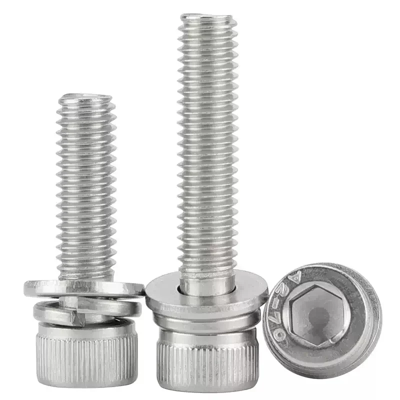 304 Stainless Steel Hexagon Hex Socket Head Knurled Cap Head Screw M2-M12 With Flat Washer Spring Gasket Assemble Bolts image 4