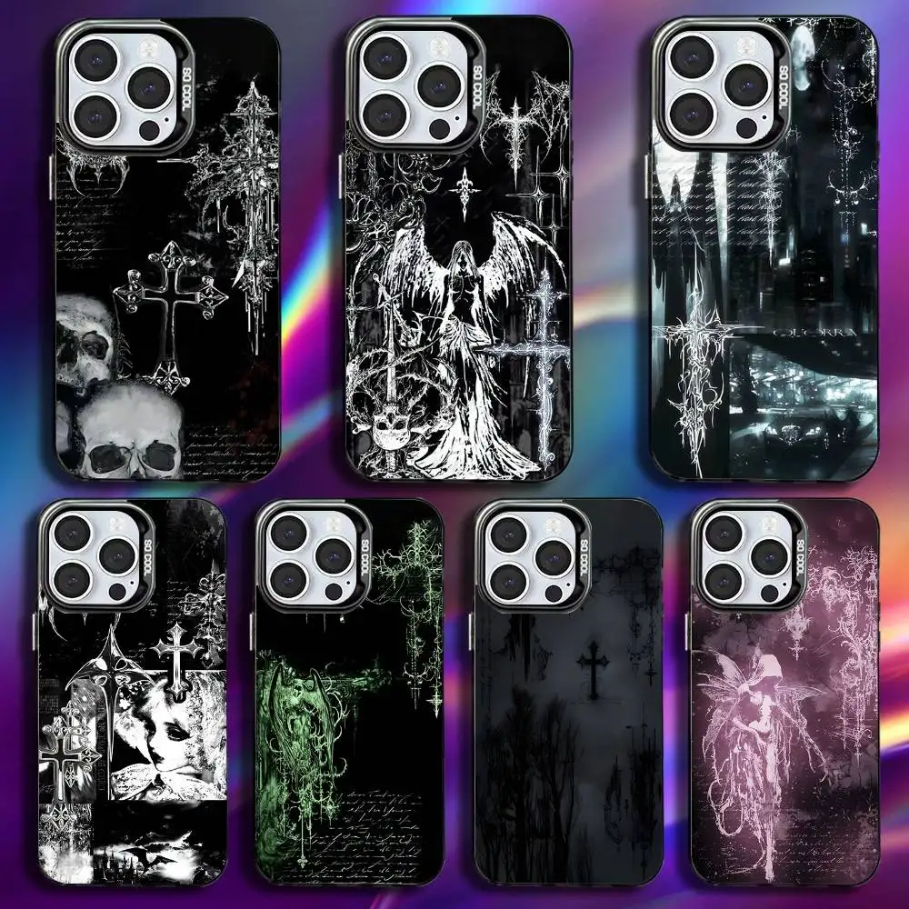 Gothic Coquette Sigilism Cross Phone Case For iPhone 17,16,15,14,13,12,Pro,Max,Plus,Mini,XS,SE Anti Fall Black Matte Hard Bumper