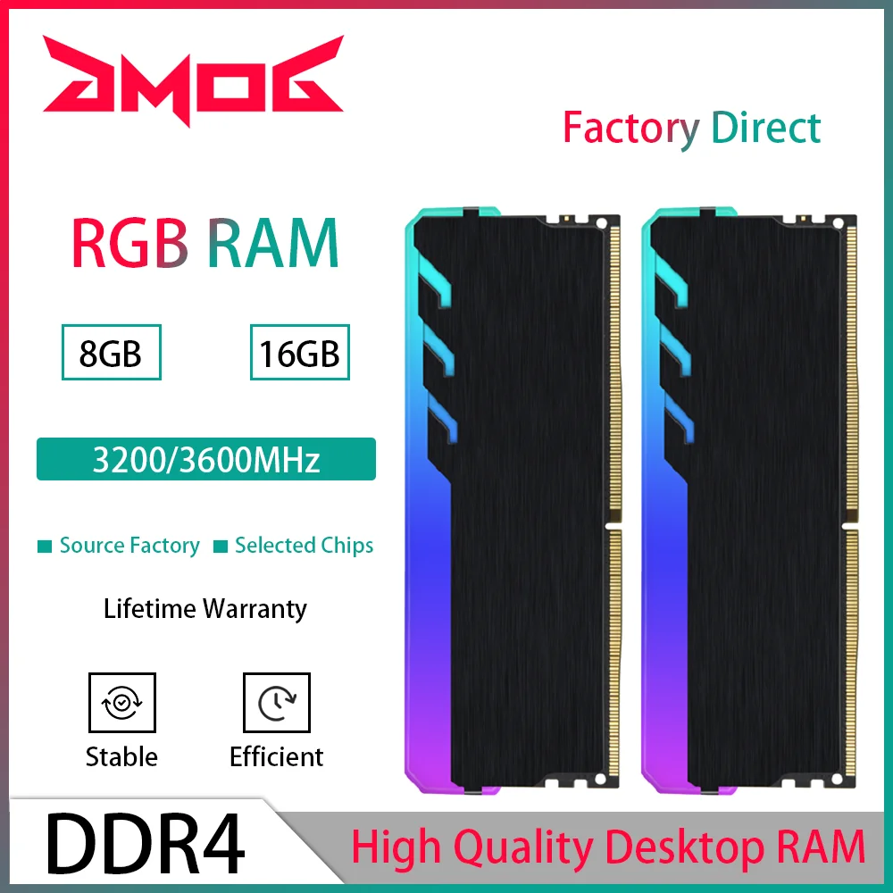 

GMOG RGB Memory RAM DDR4 8GB 16GB 3200MHz 3600MHz 8GBx2 16GBx2 Kit Memoria RAM DDR4 For Desktop Computador