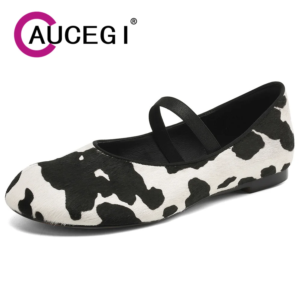 

Aucegi Mary Janes, женское платье высокого качества на плоской подошве с круглым носком и узором из коровьей кожи, платье на резинке из конского волоса, повседневная обувь ручной работы