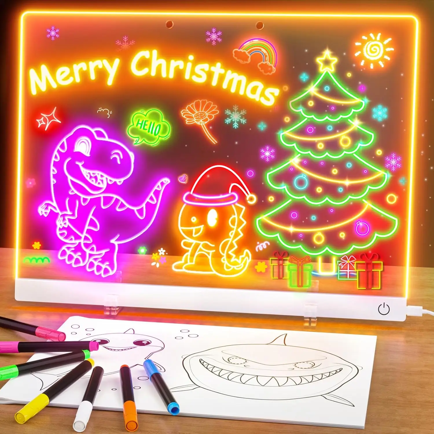 

LED Drawing Board for Kids, 13.7"x10" Glow Tablet with Stand, 7 Markers & Tracing Book, Light-Up Doodle Pad for Girls Boys Teens