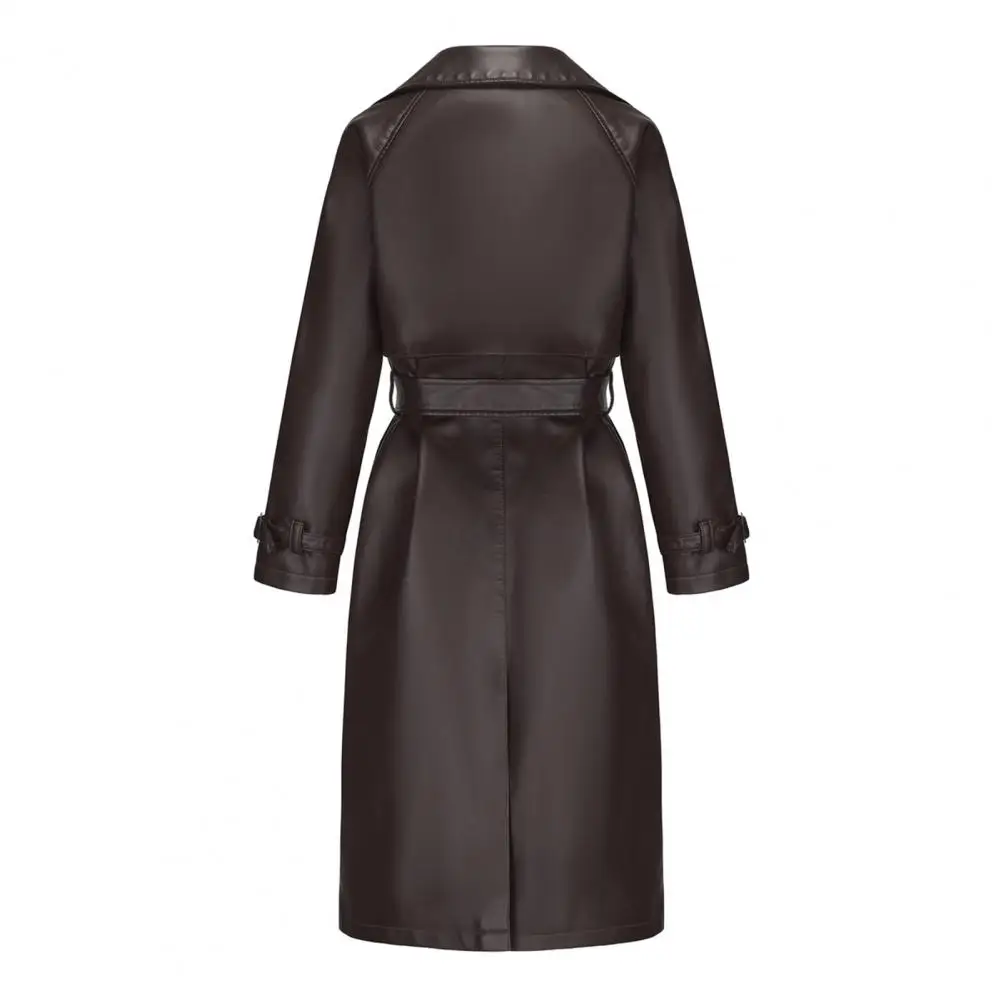 Veste en similicuir coupe couvertes pour femme, veste à revers avec ceinture, manteau ceinturé à lacets, mi-long pour l'automne