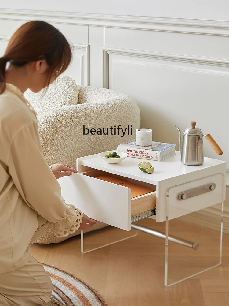 Acrylic Bedside Table Minimalist Suspension Bedroom Storage Cabinet Cream Style Living Room Side Table Small Apartment