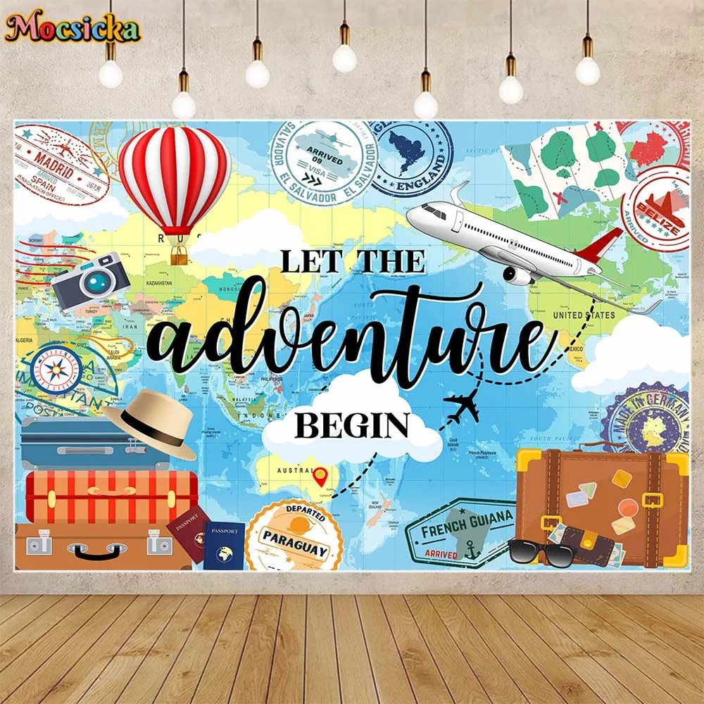 

Mocsicka Let The Adventure Begin Background Travel Airplane Kid 1st Birthday Party Decor Baby Shower Backdrop Photo Studio Props