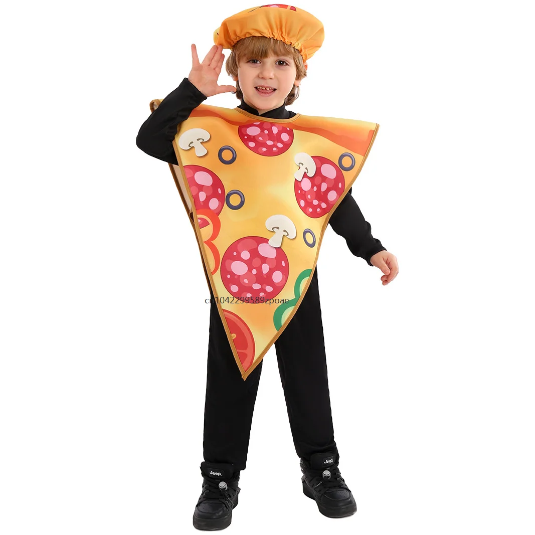 

2025 New Halloween Food Cos Costume Pizza Cosplay Costume Children's School Stage Performance Costume