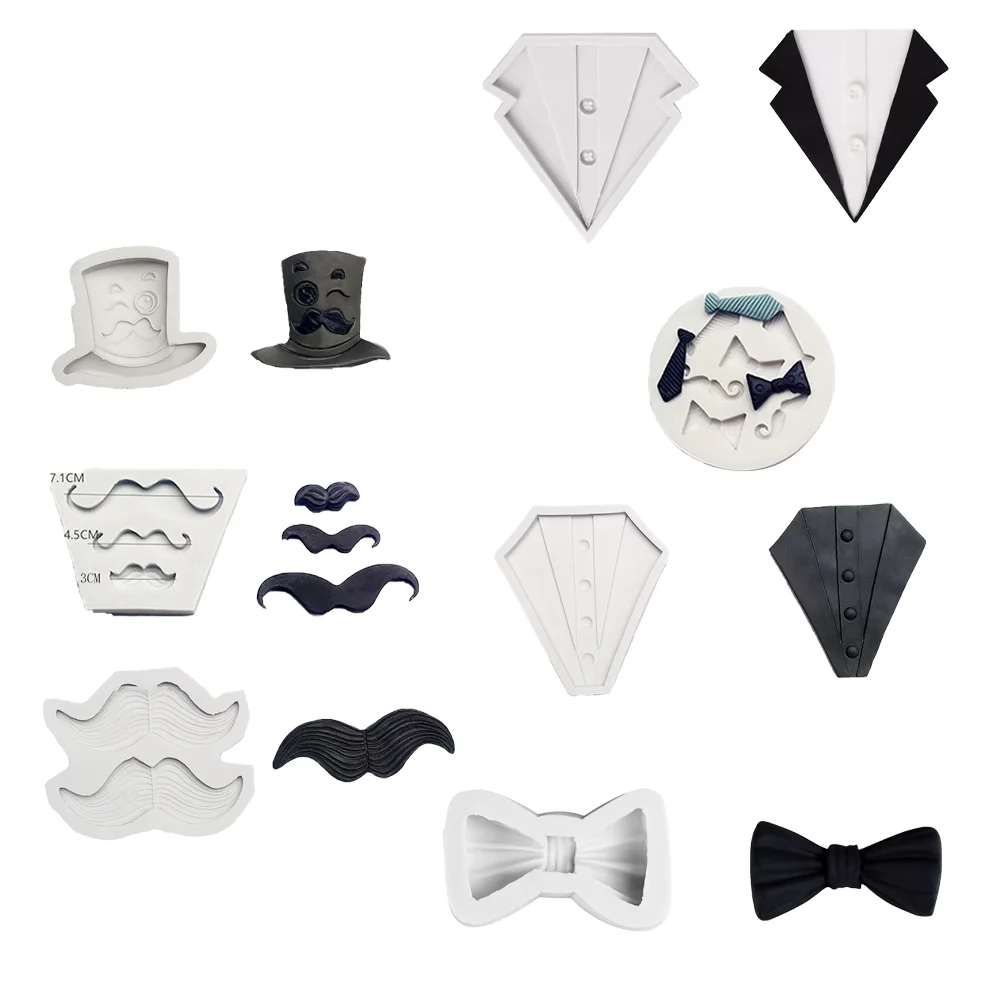 7 Pattern Father's Day Theme Silicone Fondant Mold Beard,Tie,Men's Formal Attireattire,Hat Shape Mold Fondant Mold Cake Decor