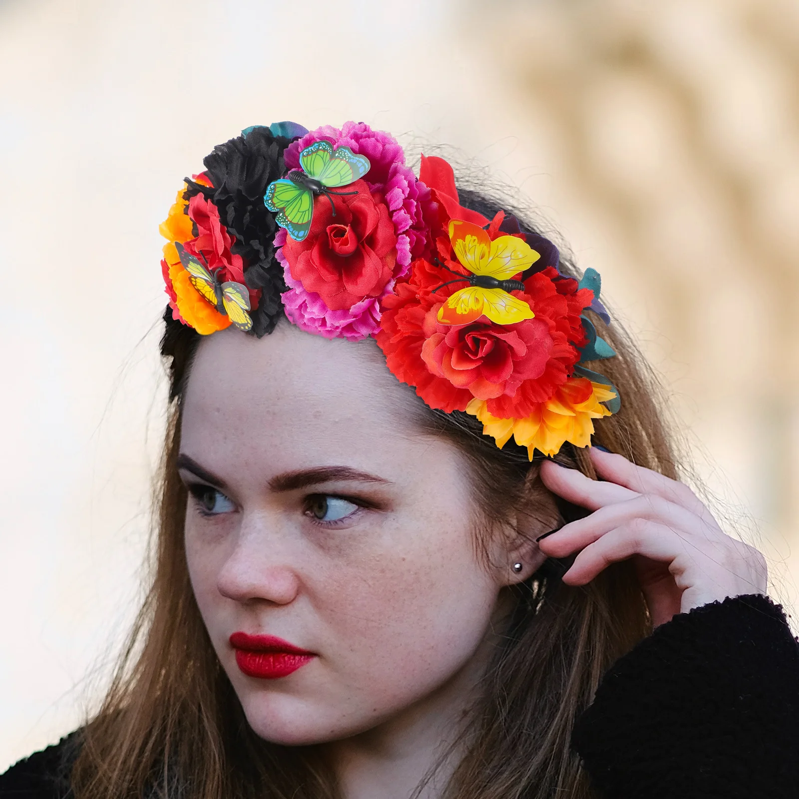 

Day of The Dead Headband 3# Festival Flower Headpiece Mexican Costume Small Crown Masquerade Fabric Headbands Hairband