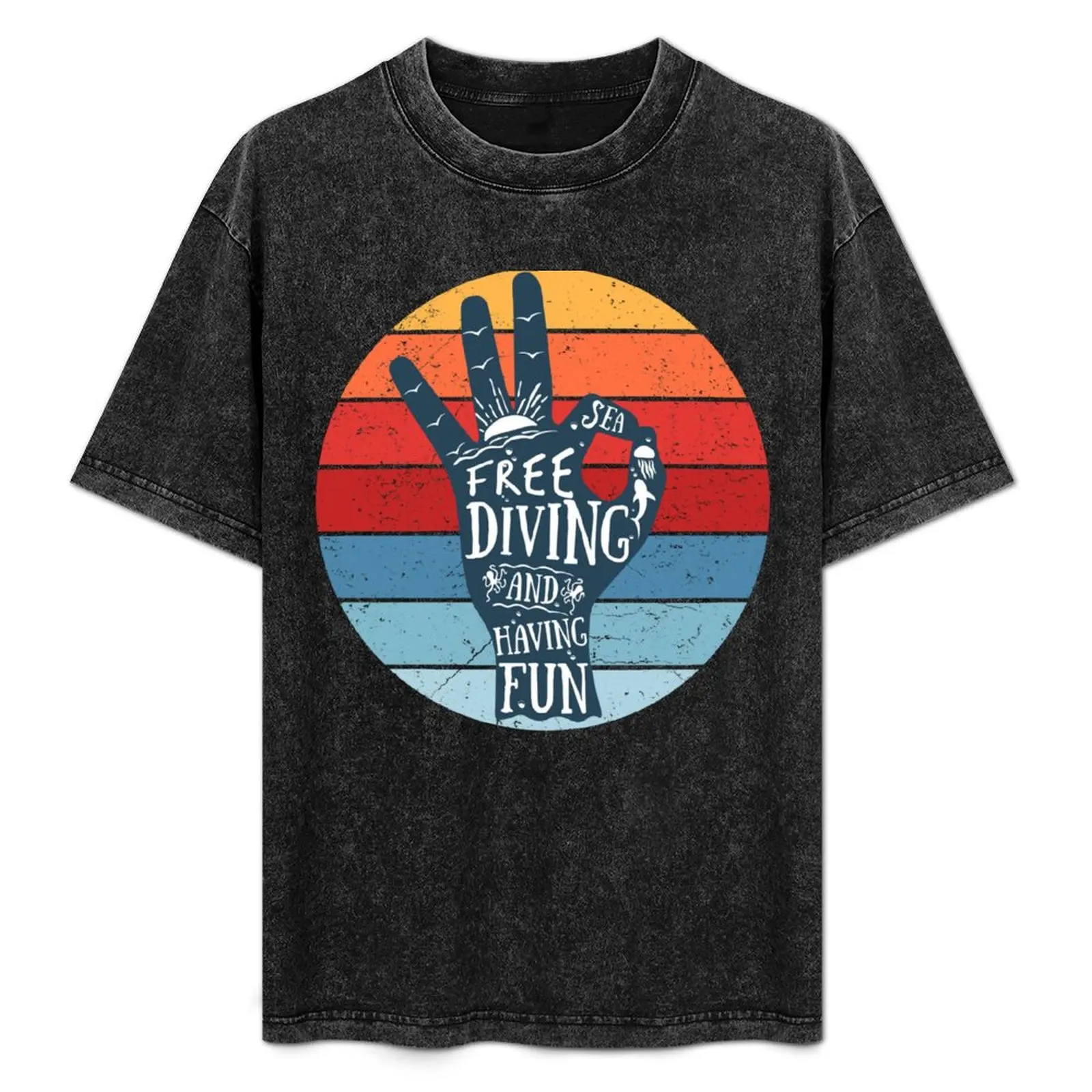 

FreeDive OK Sign - Free Diving and Having Fun T-Shirt Basic Solid Color Short Sleeve Cotton Top