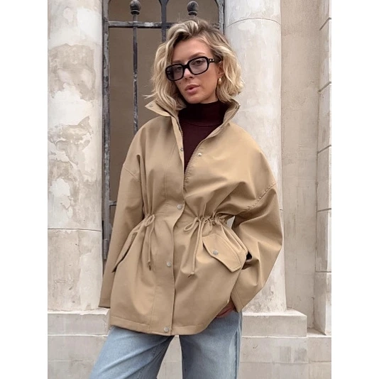 

Faionable Utili een Belted Waist Coat Women's Autumn Winter Long Coat Dstring Women's Faion Khaki Belted Coat