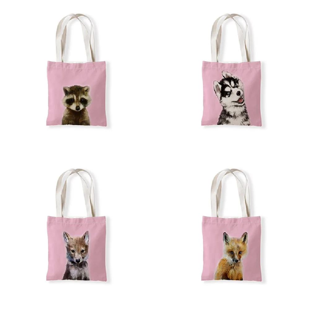 Cute dog print Double print retail bag Husky Print Fox Print Digital Print Raccoon Print Women's single shoulder shopping bag