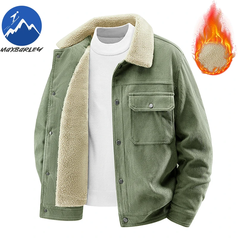 

Luxury Mens Corduroy Jacket Fleece Lined Outdoor Work Windproof Cotton Coats Fur Collar Lapel Soft Comfort Winter Tooling Coat