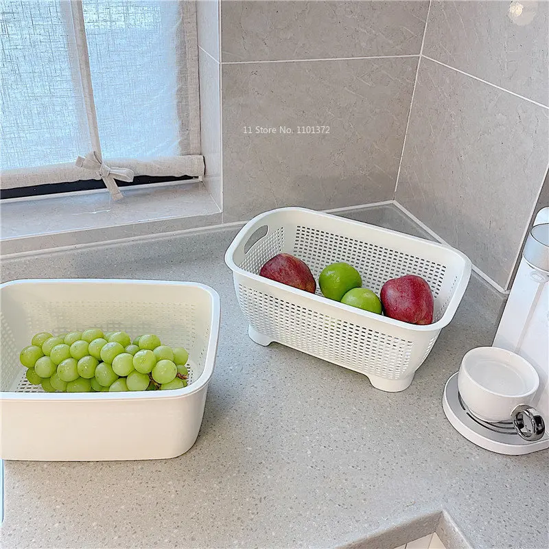 

Ins Style Double Laundry Basket Kitchen Thickened Draining Basin Family Dining Table Fruit Basket Living Room Candy Snack Tray