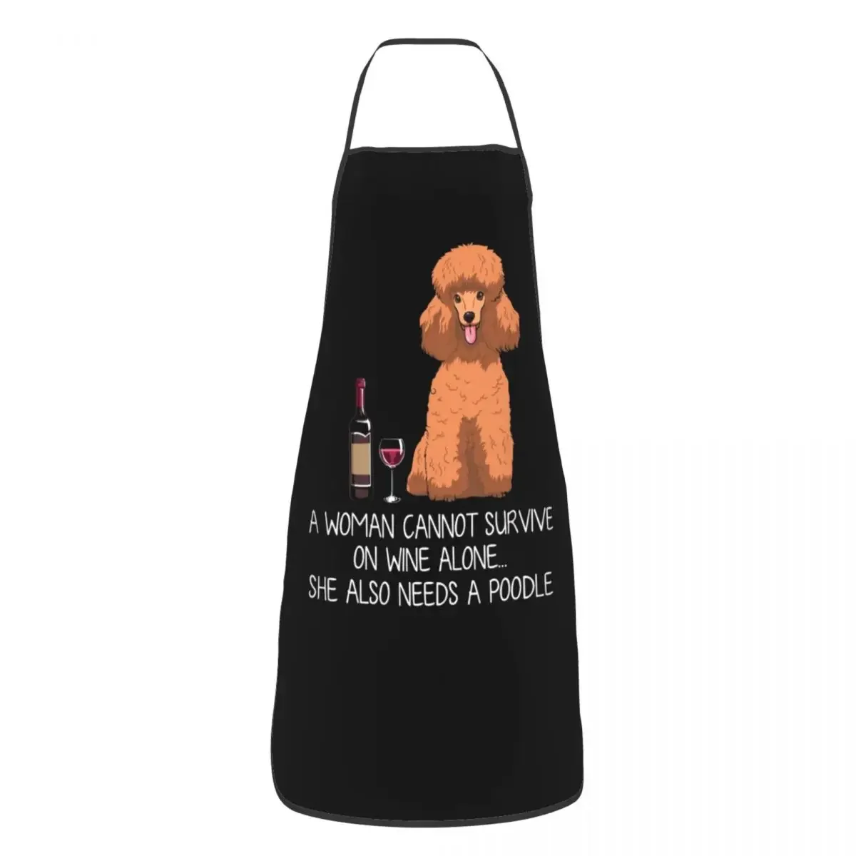 Custom Bib Funny Wine And Poodle Dog Apron Men Women Unisex Adult Chef Kitchen Cooking Pet Puppy Tablier Cuisine Gardening