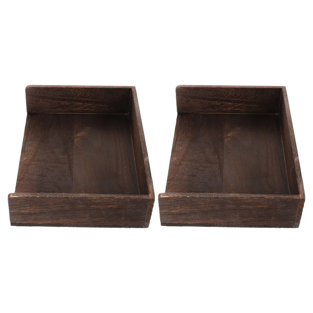 2Pcs Retro Wooden Desk Organizer Dual Layer Desktop File Tray for Papers Documents Letters Office Home Workspace Stylish Natural