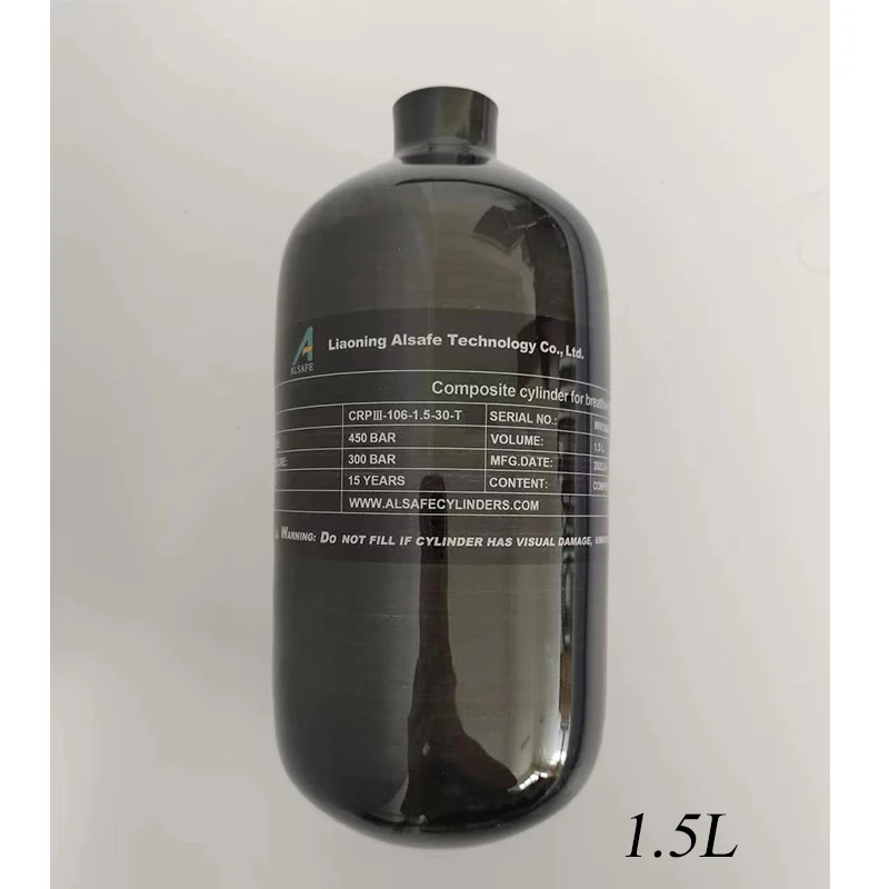 Imagem -03 - Alsafe-cilindros de Gás de Fibra de Carbono Tanque de Mergulho Autônomo Garrafa de ar M18 x 1.5 4500psi 30mpa 1.5l