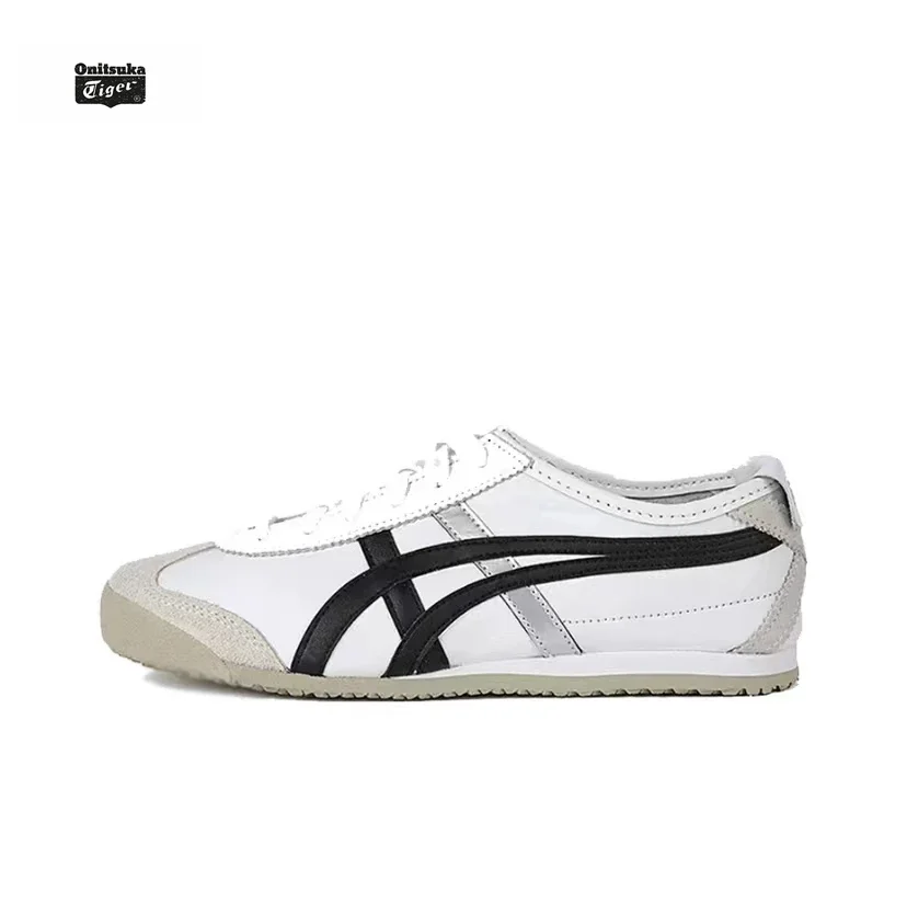 

Женские Классические кожаные кроссовки Asics Onitsuka Tiger Мексики 66 без шнуровки, серебристо-черные