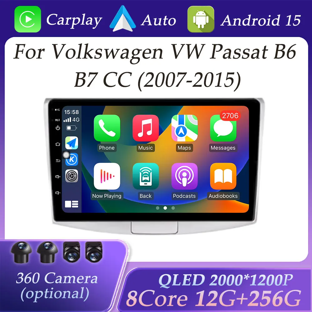 

QLED Screen for Volkswagen VW Passat B6 B7 CC 2007 - 2015 GPS Navigation Car Radio Video Multimedia Player Carplay Split Screen