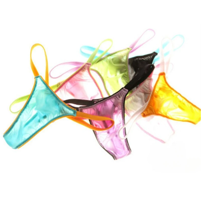 Men's Low Rise Shiny Mesh See-through G-string Contrast Color Hollow Slim Fit Sensual Male Thong Night Party Intimate Underwear