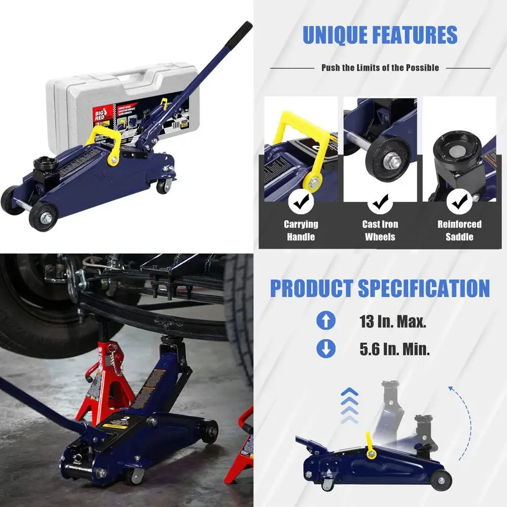 

2-тонный гидравлический домкрат для тележки с формованным футляром для хранения, синий