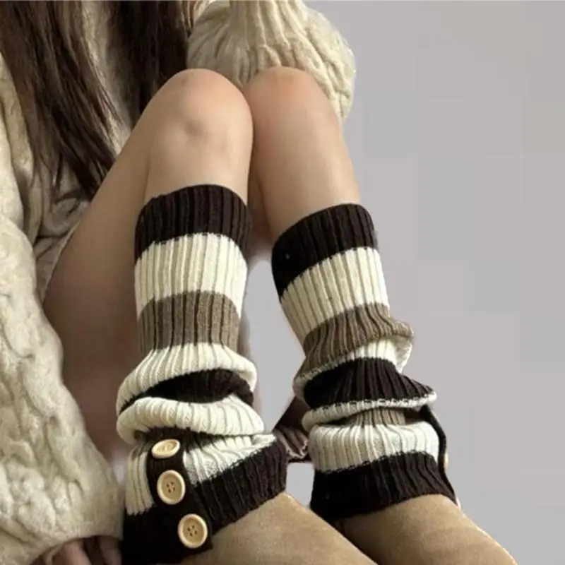 Y3NE Lolitas Leg Warmers Button Knitted Leg Sleeves Sweet Baggy Cuffs Ankle Heap Socks JK Uniform Foot Cover for Womens