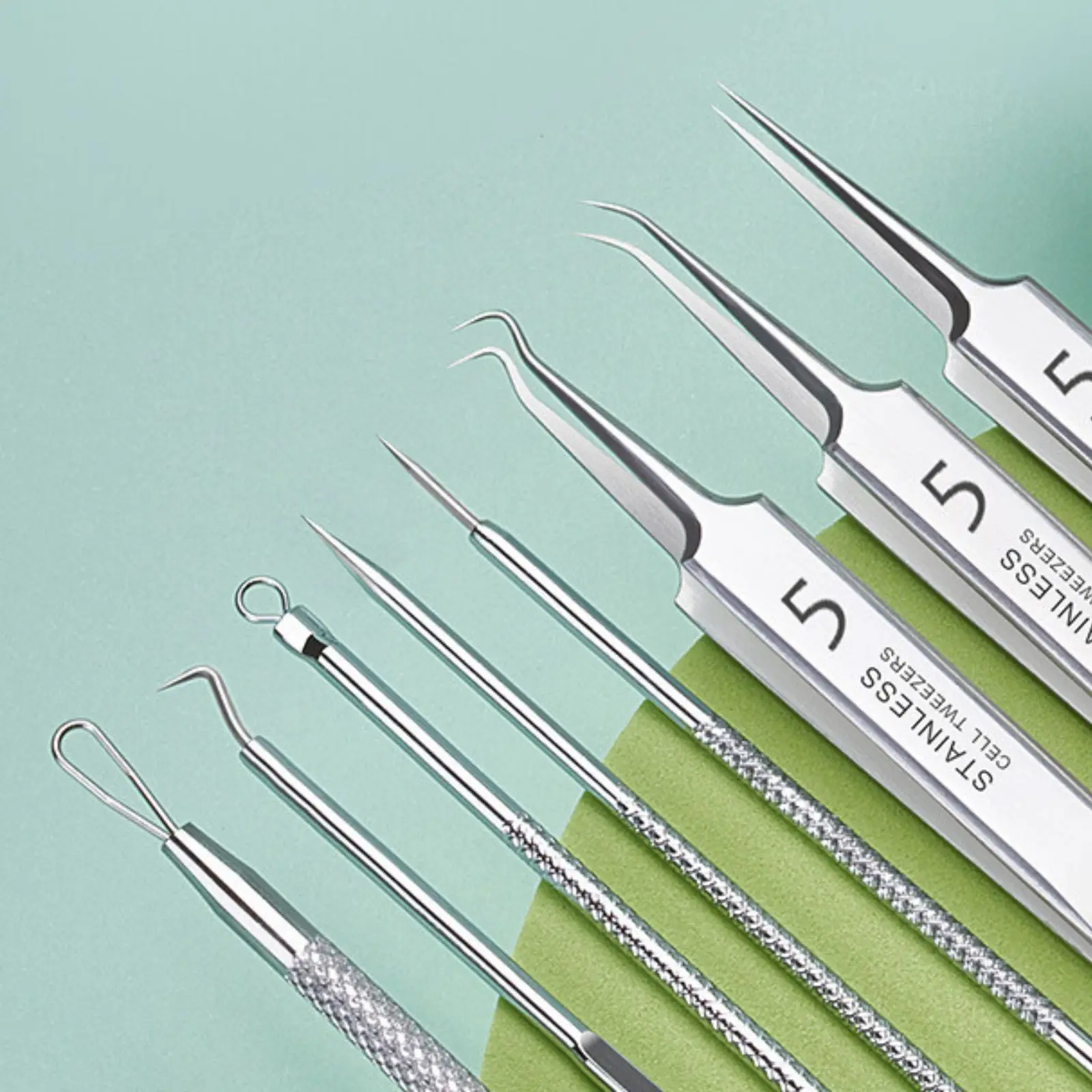 Juego de pinzas profesionales de acero inoxidable, herramientas de belleza/artesanía de precisión con agarre antideslizante para puntos negros y trabajos electrónicos, 8 Uds.