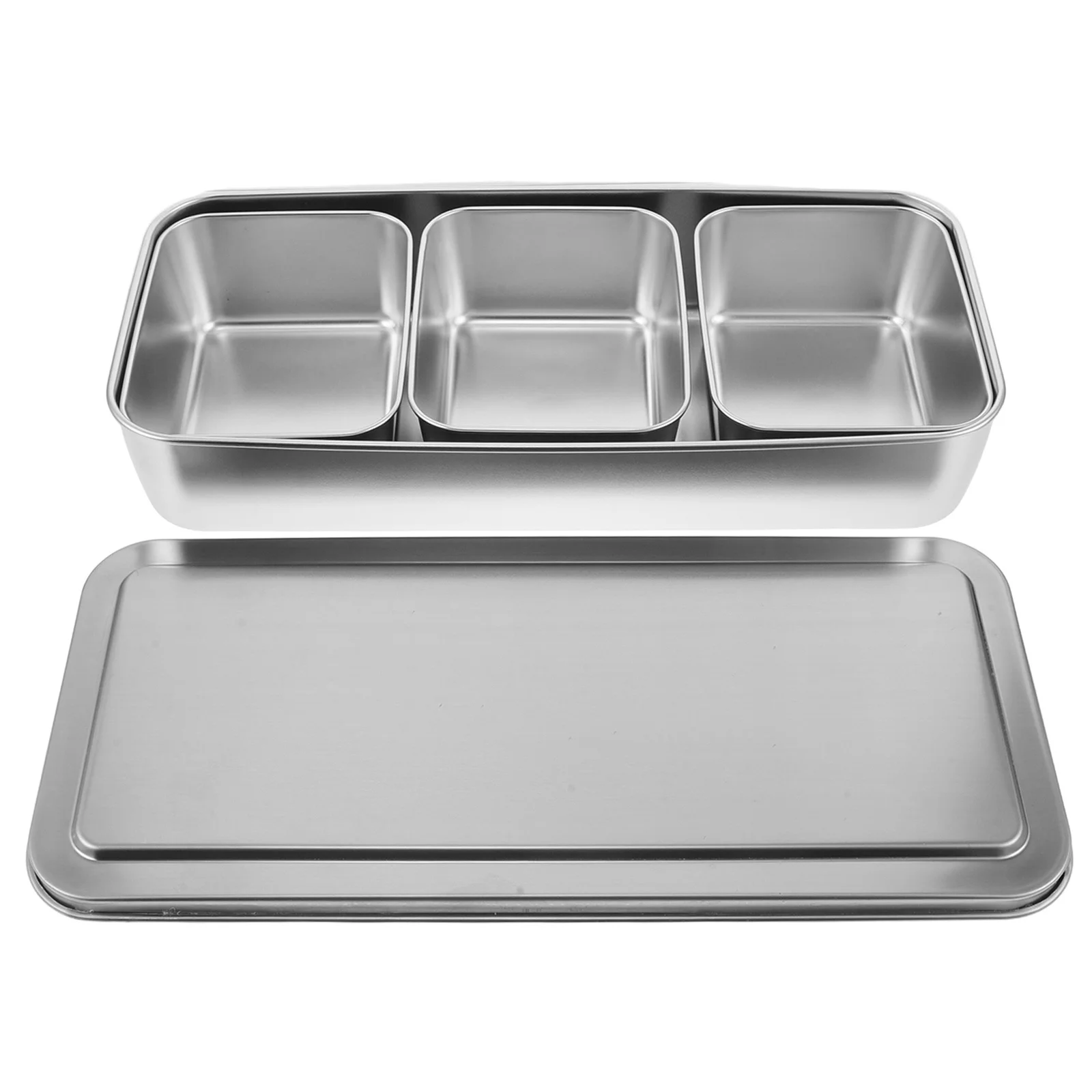 

Stainless Steel Seasoning Box 3-Compartment Spice Container Lid Kitchen Condiment Organizer Compact Storage Seasoning Containers