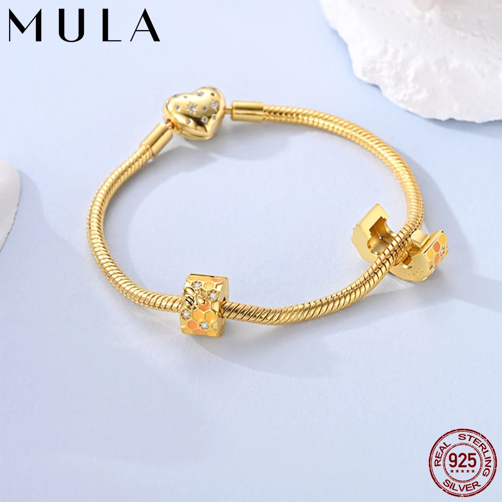 

Mula 1Pc 925 Silver Honeycomb Bee Fixed Clip Charms Beads Pendant Fit Original Snake Chain Bracelet DIY Jewelry Gift for Women