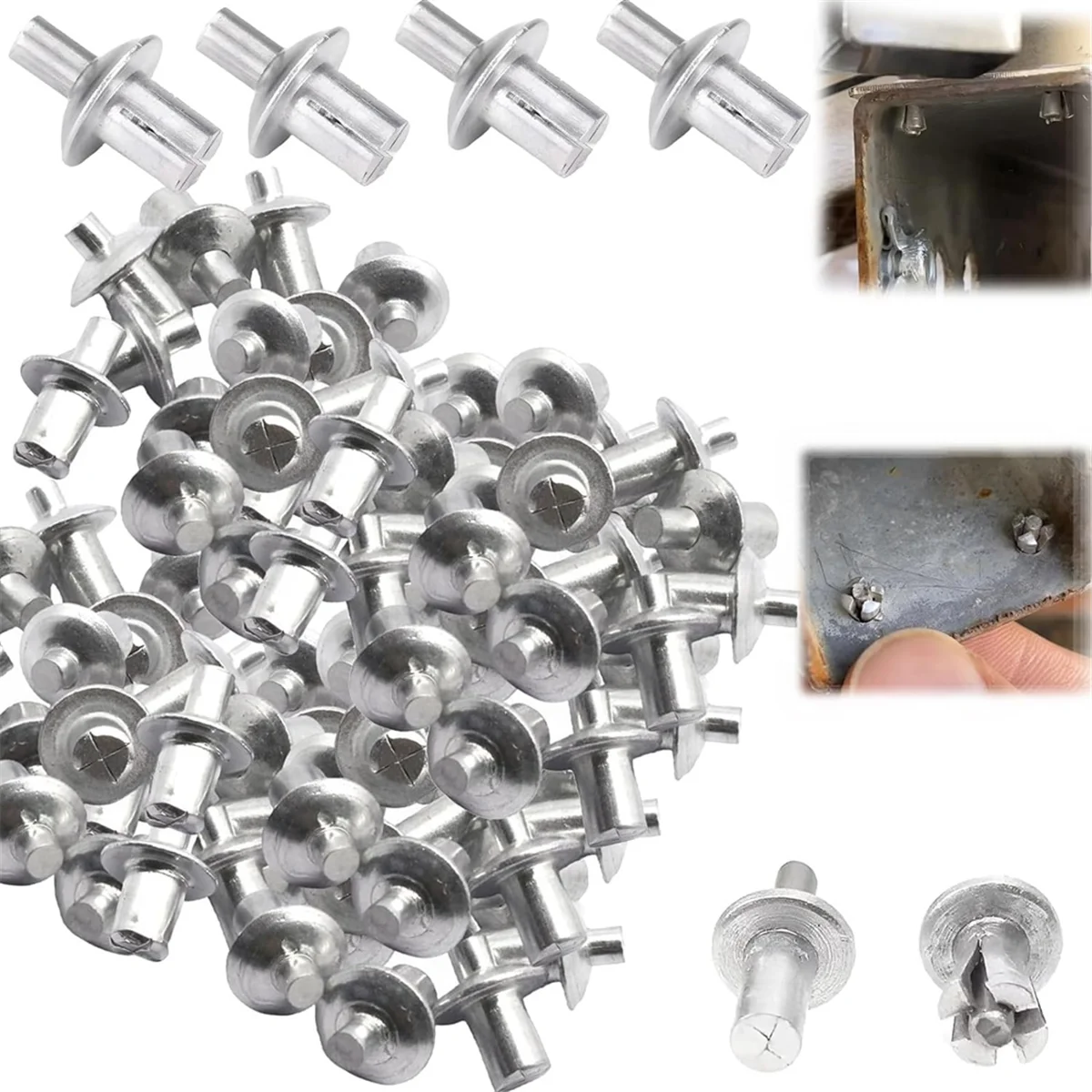 HOT Aluminum Core Rivets with Round Head 200Pc,Knock Type Expansion Aluminum Rivet,Half Round Head Hammer Drive Blind Rivets