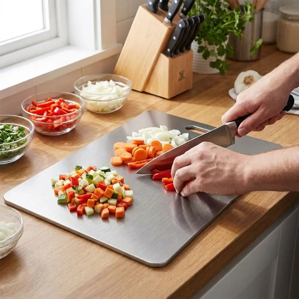 Double-Sided Stainless Steel Cutting Board Thickened Mildew-Proof Fruit Cutting Board Multi-functional Kneading Board