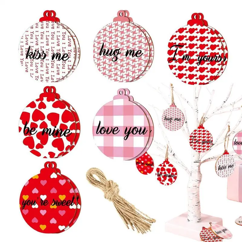 Valentines Day Ornaments Wood Tree 12 Pieces Valentines Heart Round Ornament Exquisite Festive Decorations For Living Room