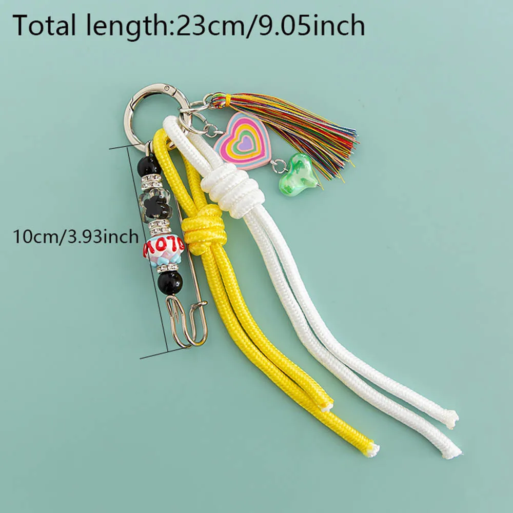 2024 New Woven Rope Keychain Bag Decoration Hanging Keychain Korean Style Acrylic Bead Heart Tassel Phone Case Bag Charms Y2k