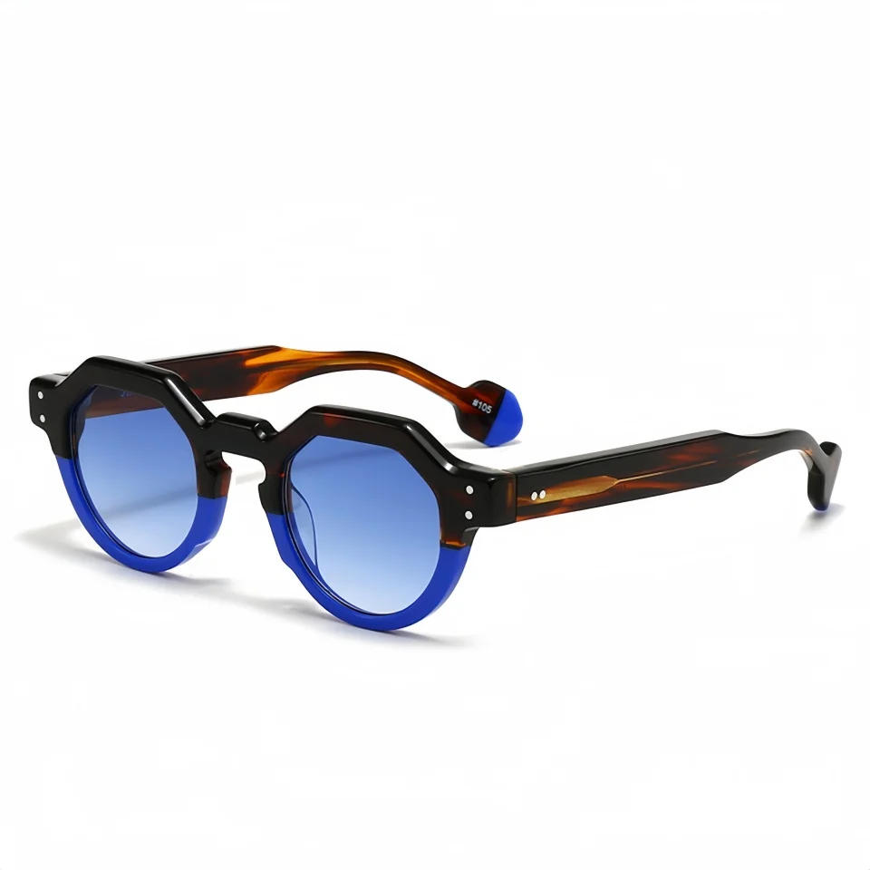 

Men's Fashion High end Round Color blocked Acetate Sunglasses Women's Outdoor Travel Beach Sunscreen UV400 Gradient Sun glasses