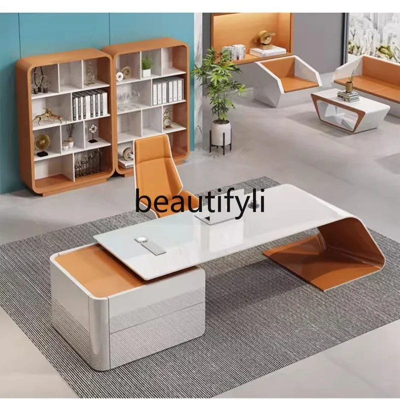 ss Asmt14 Boss مكتب تنفيذي بسيط وحديث، مكتب مشرف مدير مطلي ومجموعة كرسي مكتب زعيم راقي #2