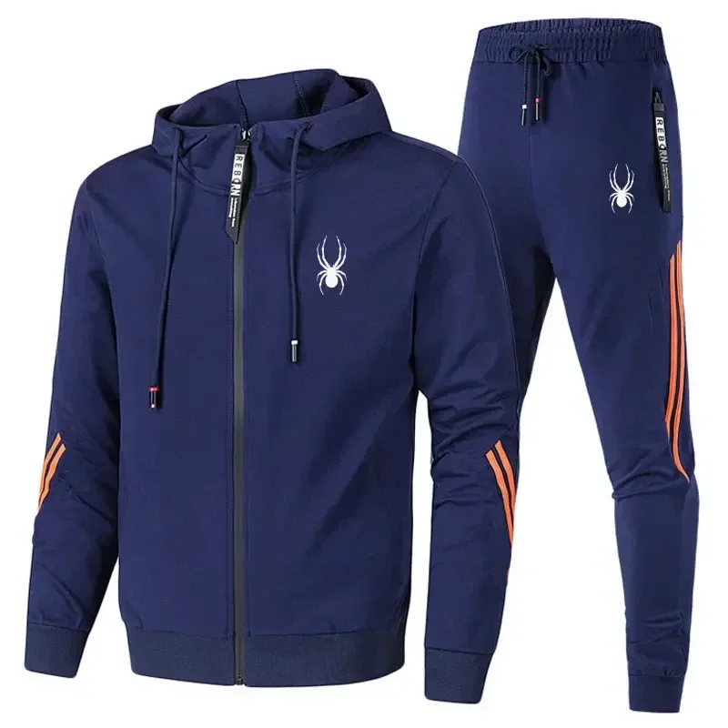 

2026 Spring/Summer Edition Breathable Fashion Sports Fitness Leisure Suit for Men - Hooded Zip Jacket + Jogging Pants Set