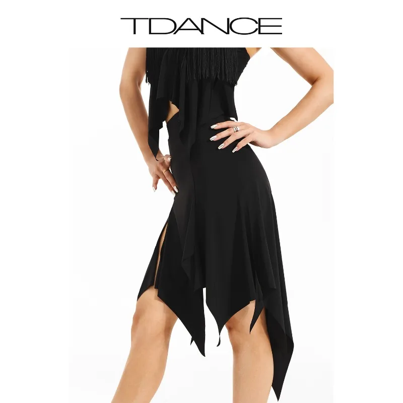 Abito da ballo latino personalizzato Abito da pratica Mezza gonna volante irregolare aggiornata Alla deriva e abbagliante per adulti GL-27