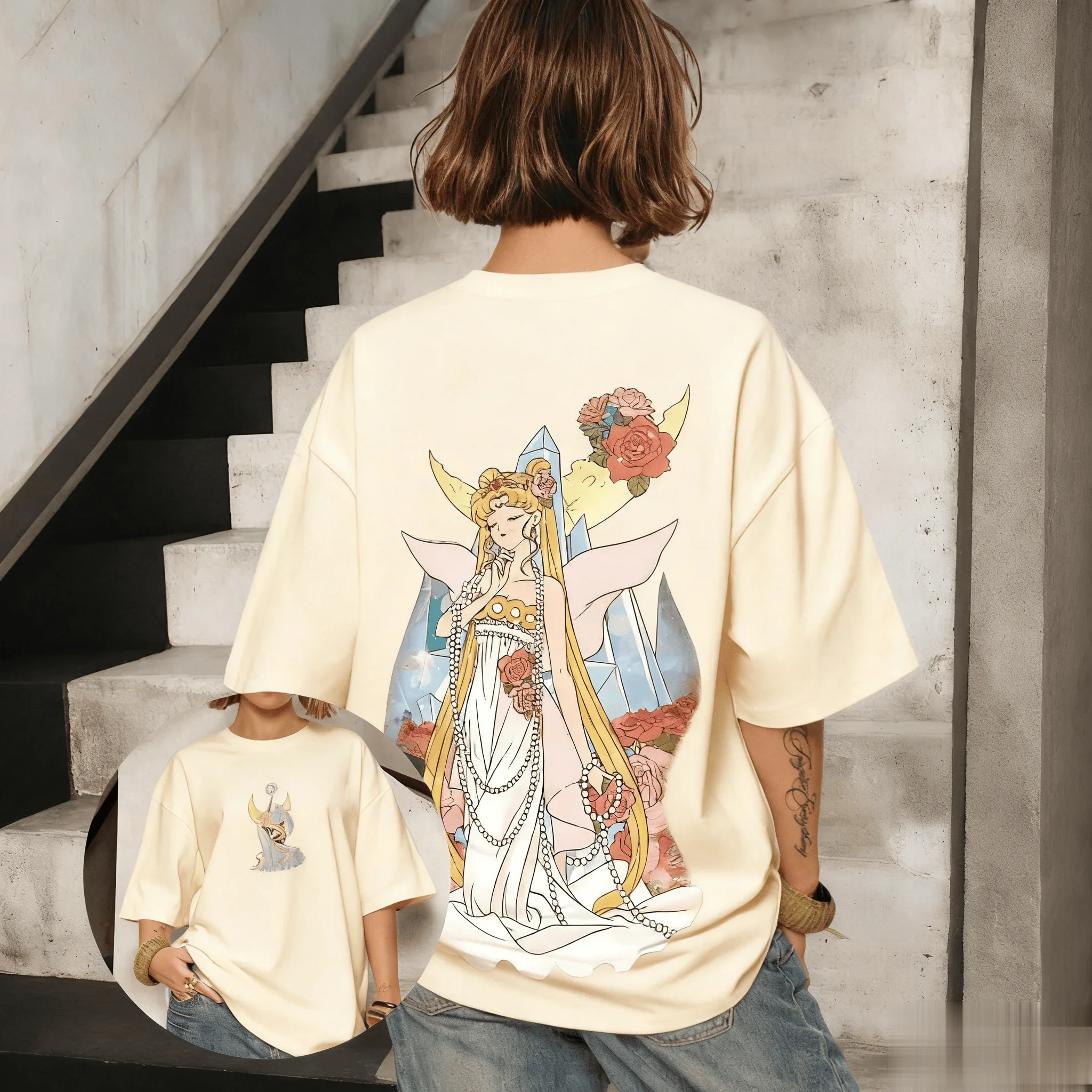 Vintage Oversized Sailor Moon T Shirt Men Women Loose Cotton Streetwear Anime Print Casual Tops Summer Graphic Tee Y2k Clothes