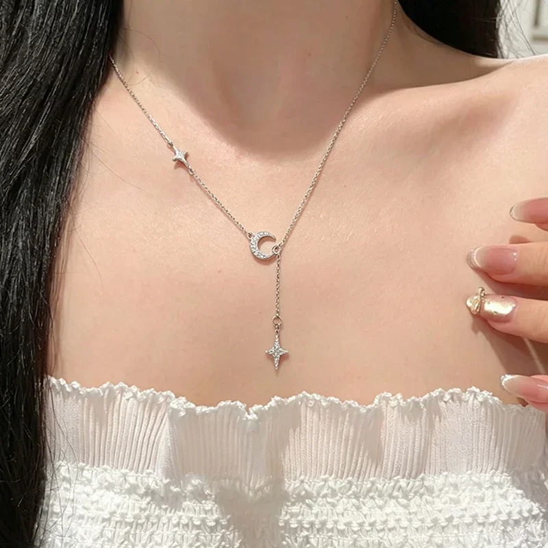 FCGJHW 1mm D Color All Moissanite Star Moon Necklace for Women Cute Wedding Lab Diamond Pendant 100% S925 Sterling Silver 2026