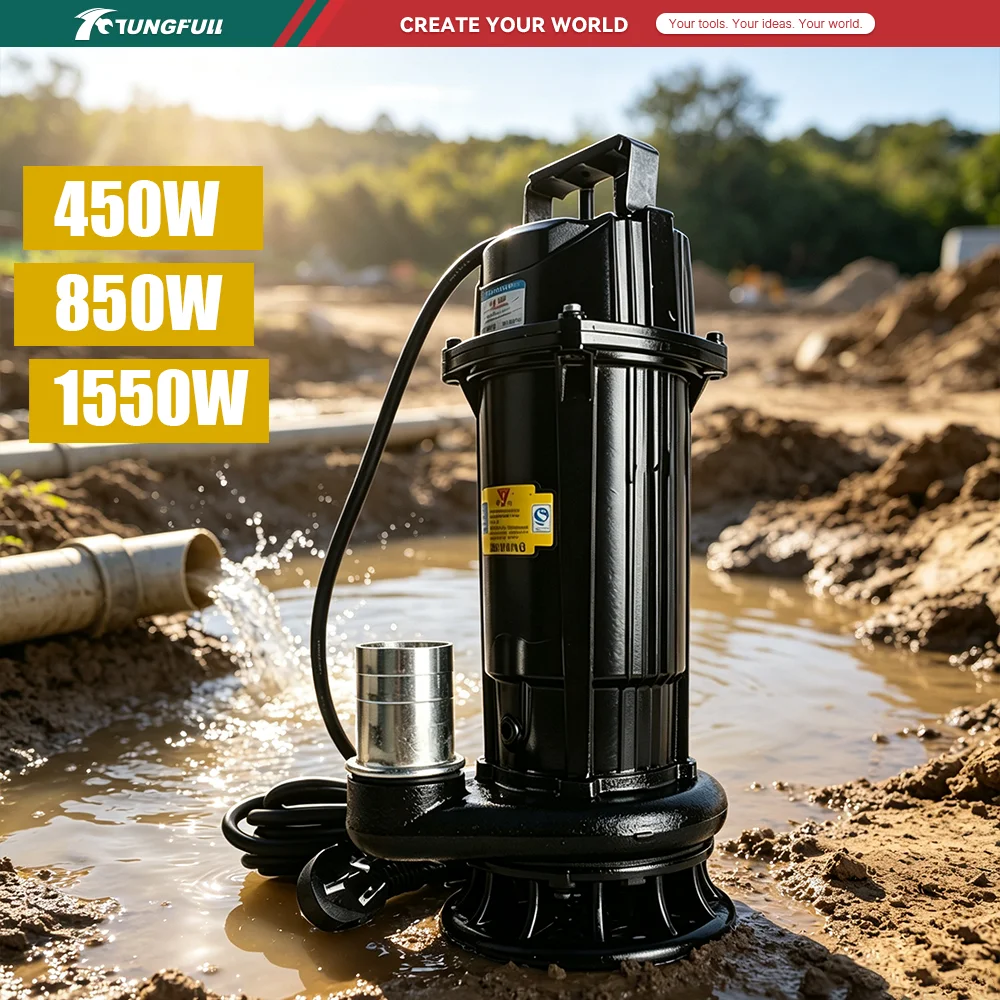 TUNGFULL Household 220V Submersible Sewage Pump Anti‑Clog Septic Tank Feces Mud Waste Water Drainage Pumping Machine