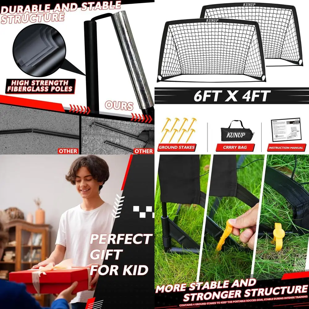 

Портативный набор футбольных ворот для детей, размеры 5x3 и 6x4, идеально подходит для тренировок, игр на заднем дворе и занятий футболом для молодежи, с сумкой для переноски.