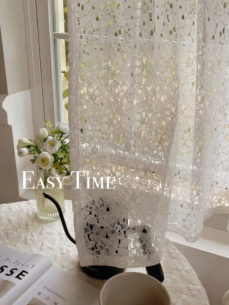 

French Pastoral Cream White Gauze Curtains for Living Room Bedroom Bay Window Small Window Cover Door Partition Coffee