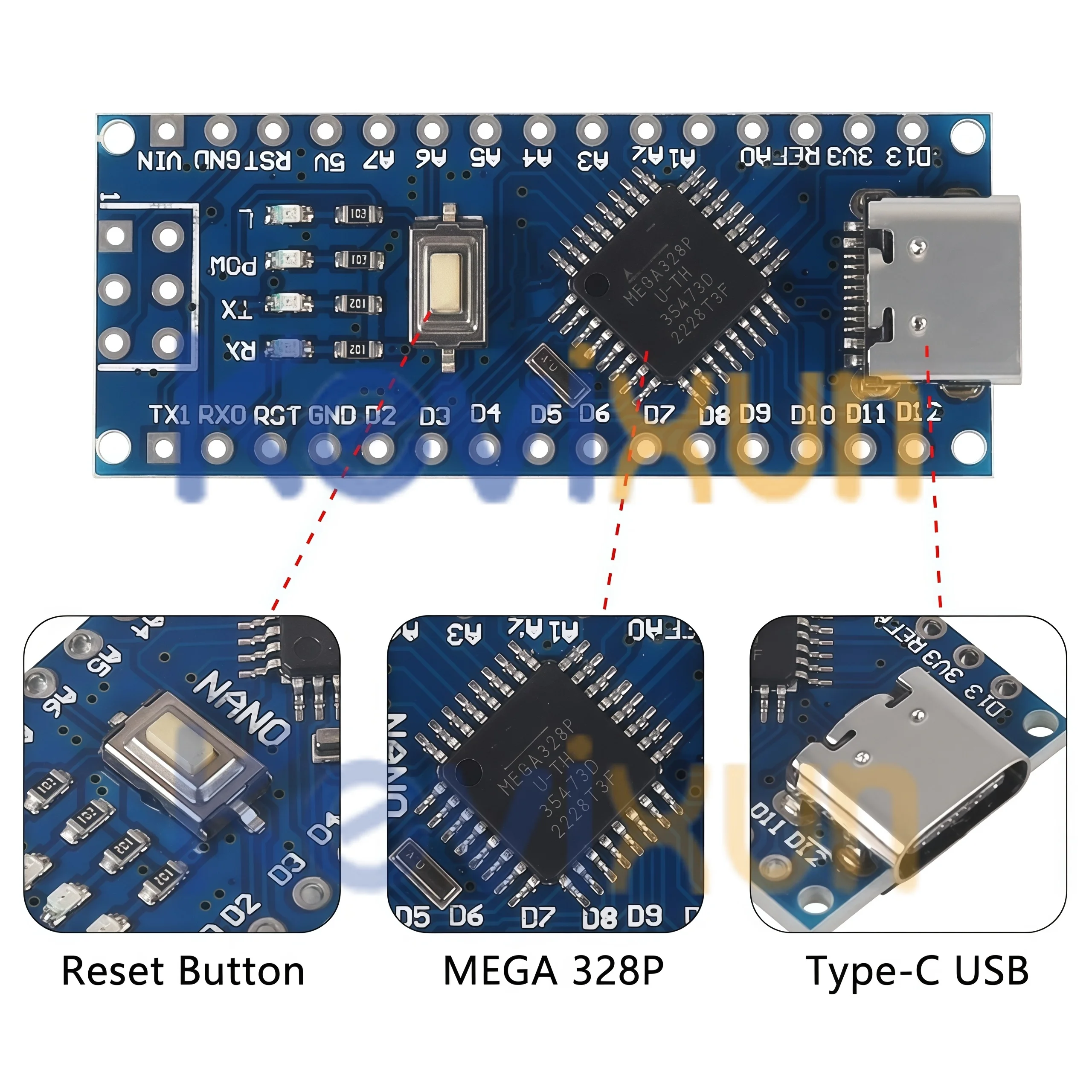 1~10pcs/Mini / Type-C / Micro USB Nano 3.0 bootloader compatible Nano controller for arduino CH340 USB driver 16Mhz ATMEGA328P
