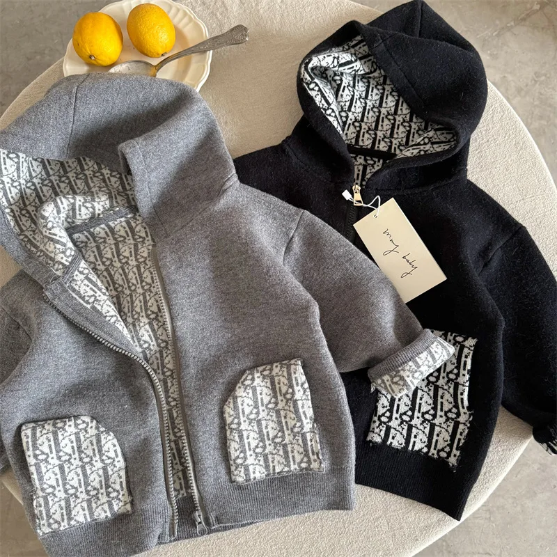 

Children's Sweaters 2025 Autumn New Arrivals Men's And Women's Hooded Jacquard Cardigans Baby Zip Woolen Jackets