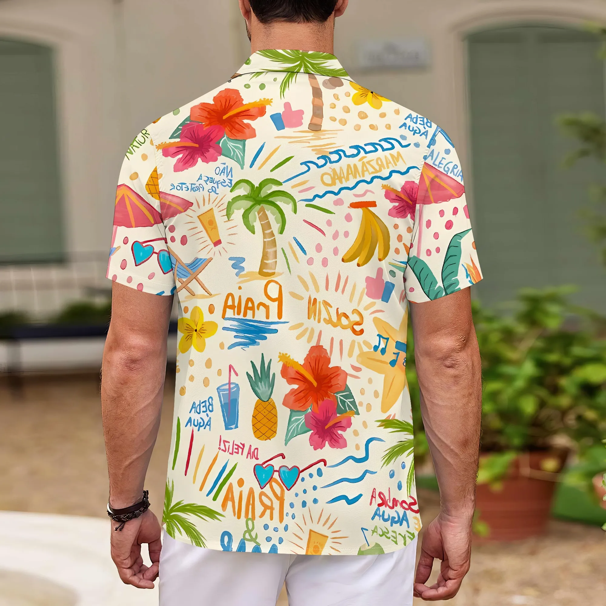 YEAE Tropical Doodle Print Shirt for Men Summer Casual Short Sleeve Top