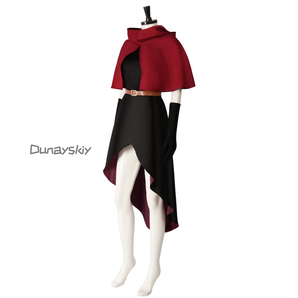 Delicioso en mazmorra, disfraz de Farin Tuding, vestido negro con capa roja, uniforme 110-180, ropa de Halloween para niños y adultos