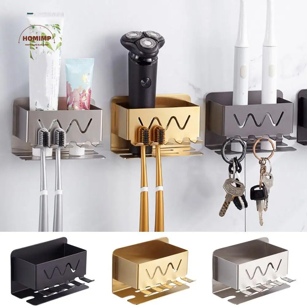 

Multi-slot Stainless Steel Toothbrush Holder No-Punch Wall-mounted Toothpaste Stand Storage Rack Waterproof Moisture-proof