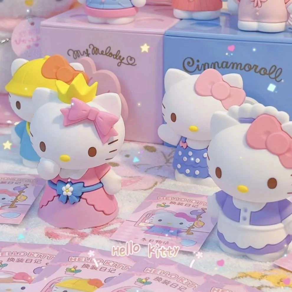 かわいい漫画キャラクターハローキティドレスアップ日記ブラインドボックスハローキティフィギュア人形クリエイティブデスクトップ装飾品ホリデーギフト