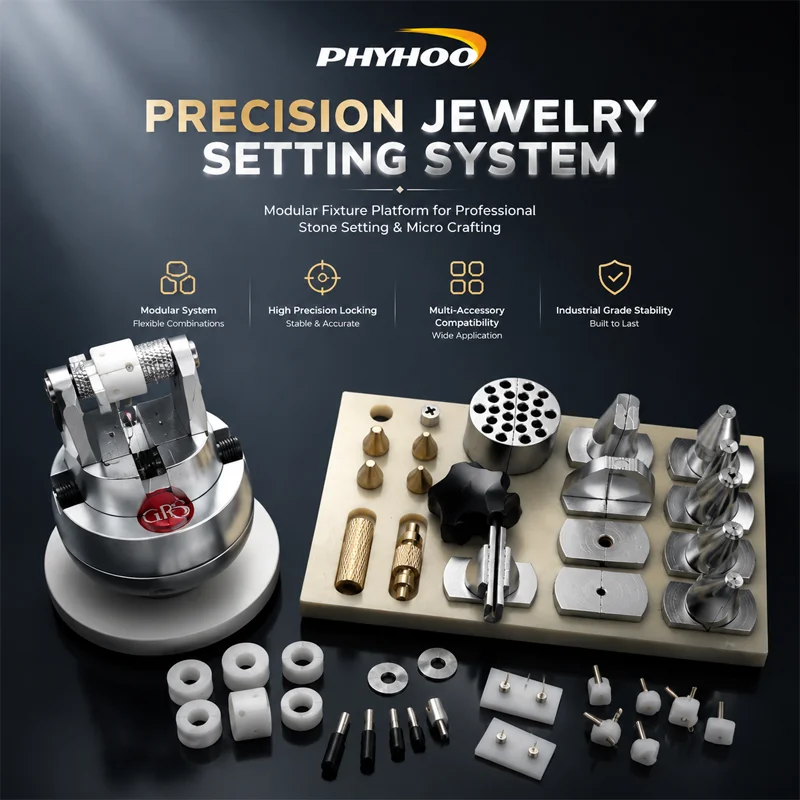 PHYHOO Jewelry Setting Fixture System 360 Rotation Engraving Ball Vise Block Holder Modular Stone Clamping Kit Precision Tools