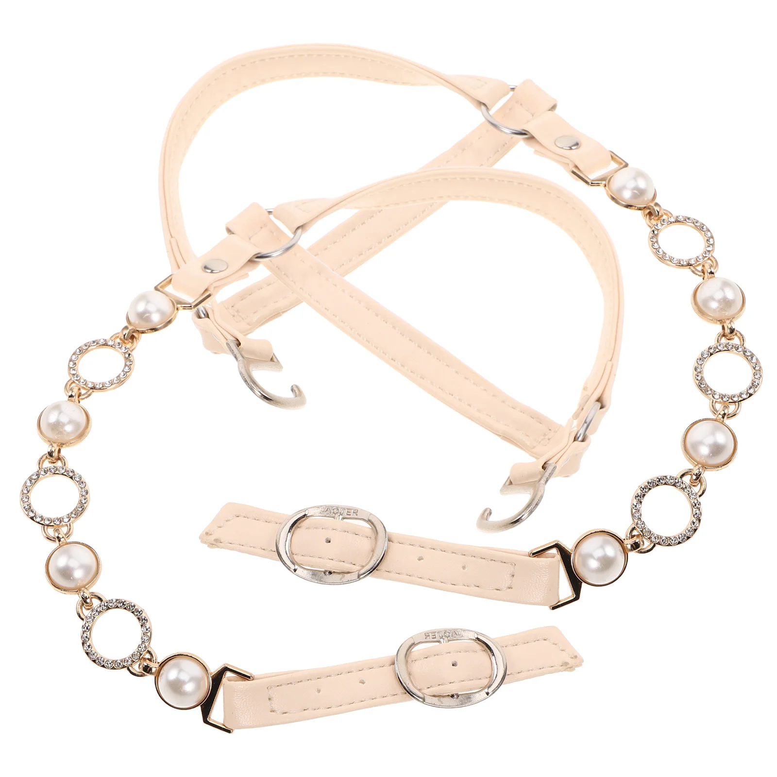 

1Pair High Heel Fixed Straps Fake Pearl Rhinestone Lace Anti-Slip Detachable Ankle Straps for Loose Heels Sandals Slippers