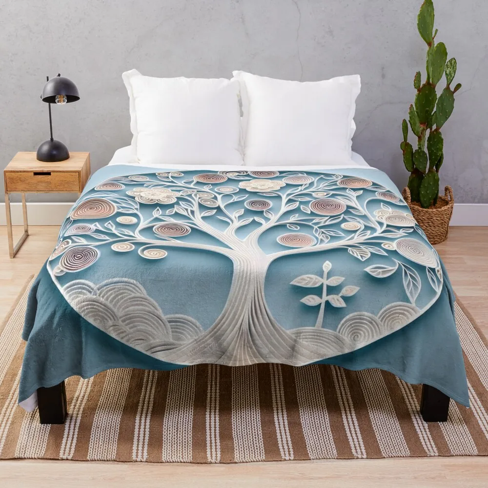 Papercraft White Tree Throw Blanket sofa bed Blankets For Bed Blankets