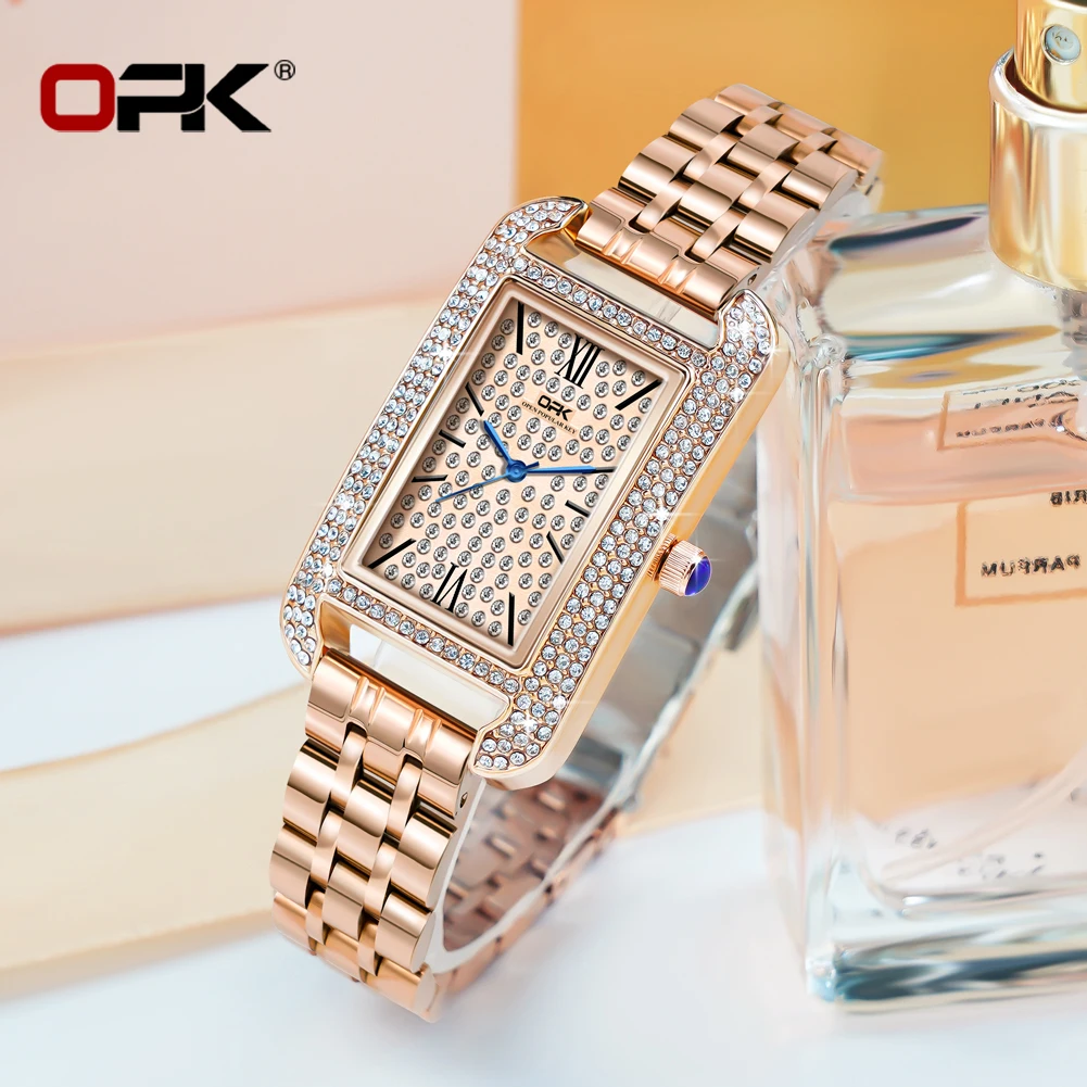 OPK 8617 Elegant Watches for Women Stainless Steel Waterproof Diamond Bezel Luxury Fashion Ladies Quartz Wristwatch